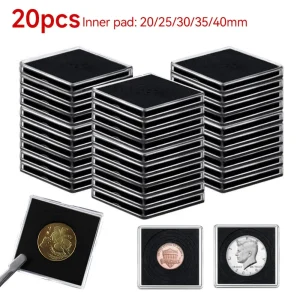 20 Capsules en Acrylique pour Pièces de Monnaie - Boîtes de Protection Transparentes Carrées (20mm-40mm)